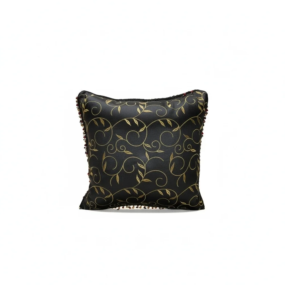 EUC Vintage Regal Noir Gold Embroidered Silk Beaded Accent Pillow